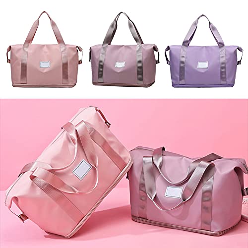 Bolsa de deporte de gran capacidad, bolso de viaje con luz rosa, tela Oxford, bolsa de vacaciones para gimnasio, culturismo, yoga, sauna, viajes de negocios de compras (color rosa)