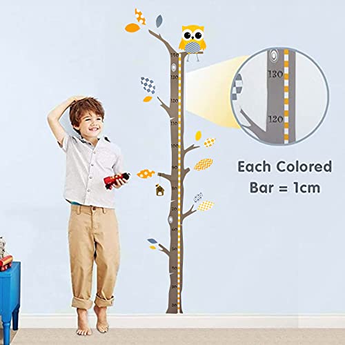 Brunoko vinilos infantil pared + medidor de niños para pared 2 en 1 - pegatinas pared decorativas infantil de árbol y búho - Vinilo ecológico extraíble para habitacion bebe - Diseñado en España