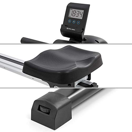 Capital Sports Stream M1 - Maquina de Remo magnética para casa, Resistencia 8 Niveles, Carril Aluminio 105 cm, Altura Regulable, Carga máxima 150 kg, Ruedas, Sillín corredizo de plástico