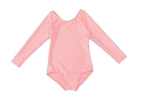 Carnavalife Maillot Ballet Danza Niña de Manga Larga y Cuello Redondo (Rosa, 4-6 años)