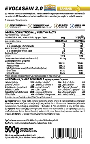 Caseína Micelar de HSN Evocasein 2.0 | Plátano 500 g = 17 Tomas por Envase | Proteína Lenta Digestión para Antes de Dormir | Recuperador Muscular Nocturno | No-GMO, Vegetariana, Sin Gluten