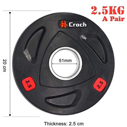 Croch Discos Pesas Musculacion Gimnasio Placa de Peso olímpica estándar con Orificio de 51mm 2,5KG 5KG 10KG 15KG 20KG (2.5KG X 2)