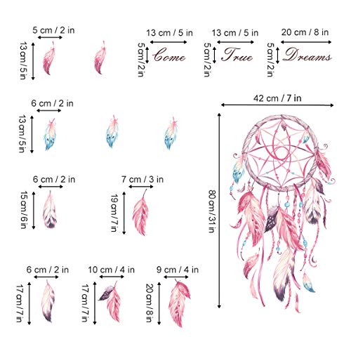 decalmile Pegatinas de Pared Atrapasueños Plumas Rosa Vinilos Decorativos Frases Dreams Come True Adhesivos Pared Habitación Niña Dormitorio Infantiles Niños Bebés