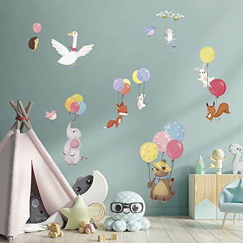 decalmile Pegatinas de Pared Globos Animales Vinilos Decorativos Elefante Oso Zorro Adhesivos Pared Habitación Infantiles Bebés Guardería Dormitorio