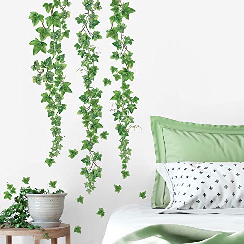 decalmile Pegatinas de Pared Hojas de Hiedra Verde Vinilos Decorativos Plantas de Vid Colgantes Adhesivos Pared Salón Dormitorio Oficina