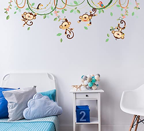 DECOWALL DW-1507S Monos en una Enredadera Vinilo Pegatinas Decorativas Adhesiva Pared Dormitorio Saln Guardera Habitaci Infantiles Nios Bebs