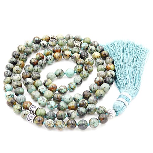 Desconocido Fukugems 108 Mala Budista Collar Mujer Hombres, Mala Brazalete, meditación Budista Collar, African Turquoise Yoga Mala