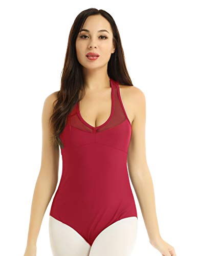 dPois Maillot Ballet sin Mangas Mujer Chica Leotardo Gimnasia Ritmica Artistica Malla Body Deportivo Traje de Gimnasia Leotard Bodysuit Racerback Rojo X-Small
