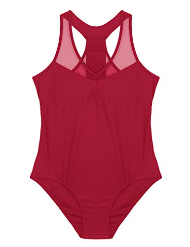 dPois Maillot Ballet sin Mangas Mujer Chica Leotardo Gimnasia Ritmica Artistica Malla Body Deportivo Traje de Gimnasia Leotard Bodysuit Racerback Rojo X-Small