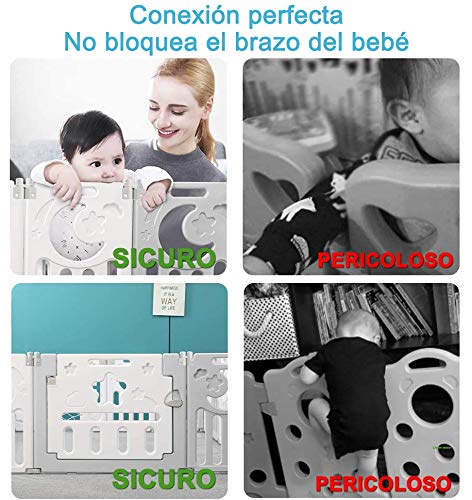 Dripex Parque para Bebés, Corralito Bebe, Centro de Actividades para Niños, Patio de Juegos de Seguridad Hogar Interior Exterior de 0 a 6 Años, Plegable 12 + 2 paneles, Gris-Blanco