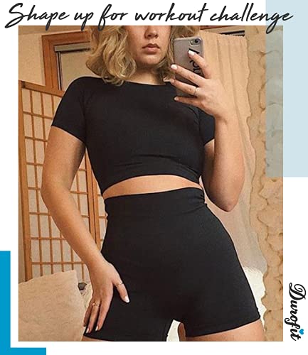 DUROFIT Top de Manga Corta Mallas Pantalones Deportivos Tiktok Leggings Mujer Yoga de Alta Cintura Elásticos y Transpirables para Yoga Running Fitness Negro M
