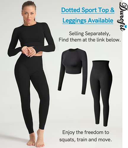 DUROFIT Top de Manga Corta Mallas Pantalones Deportivos Tiktok Leggings Mujer Yoga de Alta Cintura Elásticos y Transpirables para Yoga Running Fitness Negro M