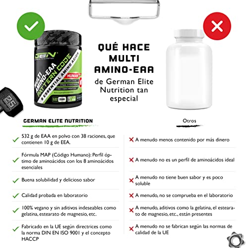 EAA en polvo - 532 g - Manzana verde - Fórmula MAP - Los 8 aminoácidos esenciales - Bebida de entrenamiento con aminoácidos - Sabor delicioso - Vegano