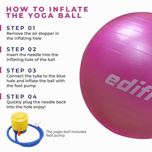 Edifit, Pelota de Pilates, Yoga Accesorios, Fitness, Varios Tamaños, Pequeño, Mediano, Grande, Ejercicio en Casa (55cm, Rosa)