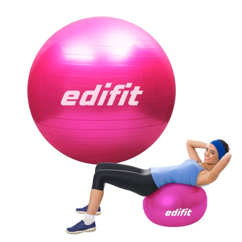 Edifit, Pelota de Pilates, Yoga Accesorios, Fitness, Varios Tamaños, Pequeño, Mediano, Grande, Ejercicio en Casa (55cm, Rosa)
