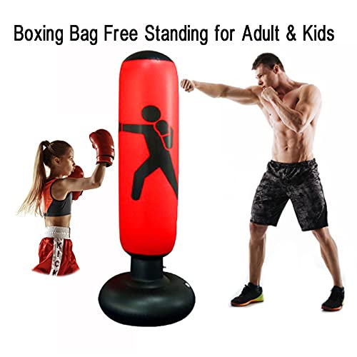 El 160cm Bolsa de Boxeo de pie Niños Adultos, Macllar Sacos de Boxeo con Soporte de Objetivo para Trabajo Pesado, Entrenamiento físico en casa, Equipo de Boxeo con Bomba de pie, Diadema Deportiva