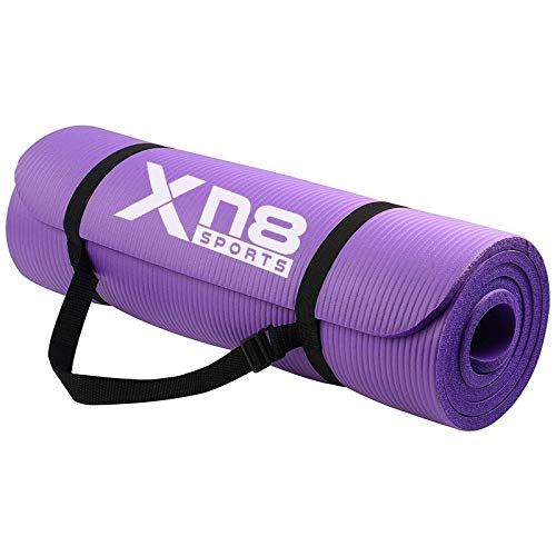 Esterilla gruesa de 15 mm y acolchada de Xn8 Sports con tiras para yoga, aerobic, pilates o gimnasio (Púrpura)