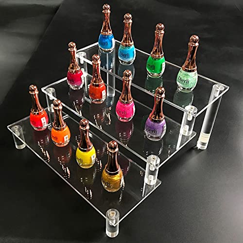 Exhibición de escalera de acrílico de 3 niveles, colección de organizador de estante de escalera transparente Decoración para exhibición de figuras, esmalte de uñas, muñeca, cosméticos (30x21x14.5cm)