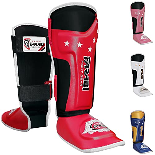 Farabi empeine Espinilleras Guardia Kids Junior protector Kick Boxing Muay Thai Formación Par de tamaño normal