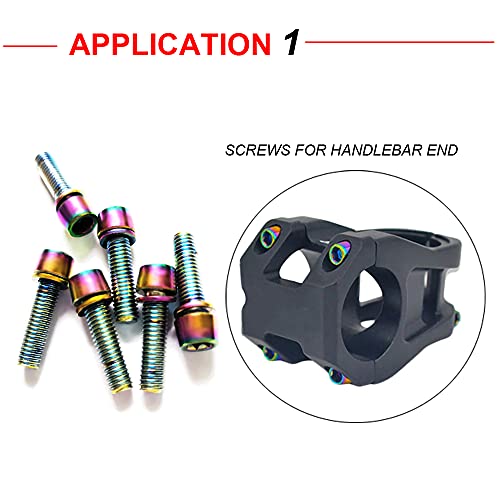 Ficocean 6Pcs Tornillos Potencia Bicicleta, M5 x 18mm Tornillo de aleación de Titanio para Bici con Arandelas Pernos de Vástago de Bicicleta para Bici Carretera MTB Montaña