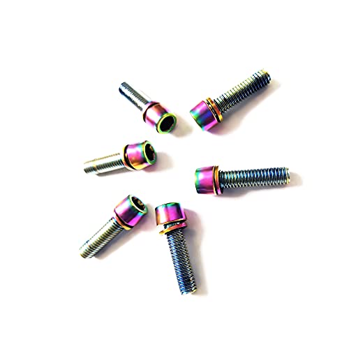 Ficocean 6Pcs Tornillos Potencia Bicicleta, M5 x 18mm Tornillo de aleación de Titanio para Bici con Arandelas Pernos de Vástago de Bicicleta para Bici Carretera MTB Montaña