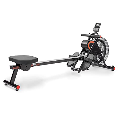 FITFIU Fitness RA-200 - Máquina de Remo con resistencia por aire, plegable, con ruedasy asiento acolchado, Remadora para entrenamiento cardio y cross training en casa, peso máx. usuario 110kg