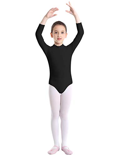 Freebily Maillot Leotardo Gimnasia Elástico Niña Maillot de Danza Ballet Gimnasia Rítmica Manga Larga Body Clásico Mono Malla Fitness Patinaje Infántil Negro A 8-10 años