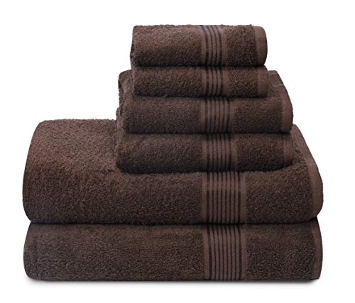 GLAMBURG Juego de 6 Toallas de algodón Ultra Suaves, Contiene 2 Toallas de baño de 70 x 140 cm, 2 Toallas de Mano de 40 x 60 cm y 2 paños de Lavado de 30 x 30 cm, Color marrón