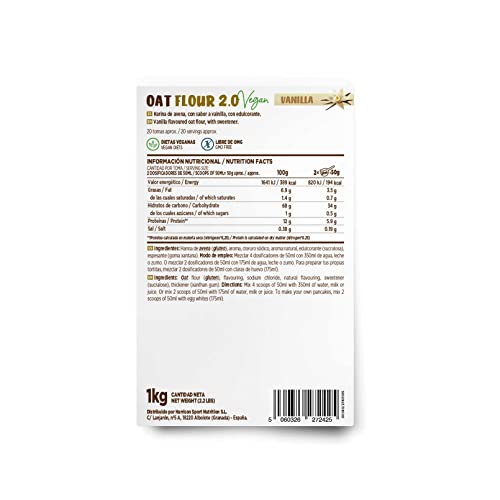 Harina de Avena de Sabores de HSN | Vainilla 1Kg = 20 Tomas | Instant Oatmeal | Ideal para Batidos, Tortitas de Avena y Claras | Sin Azúcares añadidos