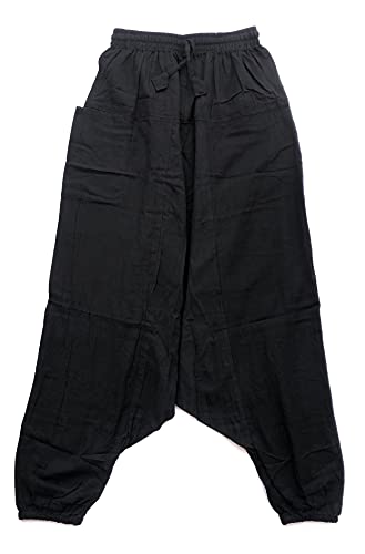 HCZ Pantalones Bombacho Hippie (Negro Liso, S/M)