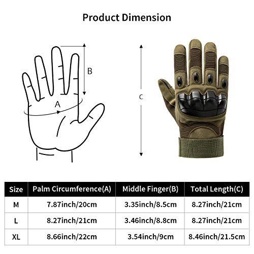 HUNTVP Militar Guantes Pantalla Táctil Tactico Guantes de Moto Hombre Guantes de Bicicleta para Deportes al Aire Libre,Ciclismo,Paintball,Acampada,Escalada, Dedo Completo - Verde XL