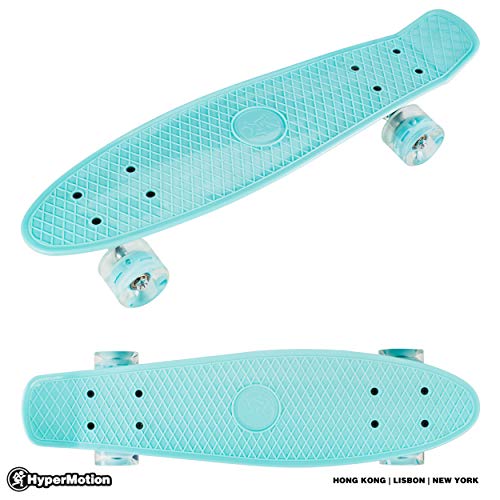 HyperMotion Monopatín para niños y Adolescentes | Retro Board 56x15cm 22" con rodamientos ABEC-7 | Ruedas LED 60x45mm | Dureza 80A | Material 100% Caucho | Azul