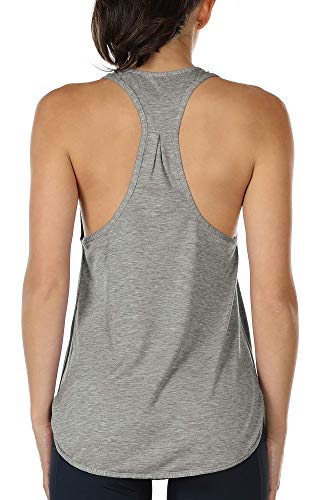 icyzone Camiseta sin Mangas de Fitness para Mujer Racerback Chaleco Deportivo (L, Gris)