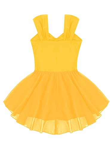 IEFIEL Maillot Tutú Princesa de Danza Ballet para Niña Maillot de Patinaje Artistico Niña Sin Manga Vestido Elegante de Danza Moderna Disfraz de Bailarina S Amarillo 10 años