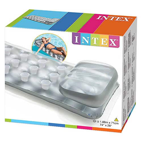 INTEX 58894EU - Colchoneta hinchable 18 vasos plata + almohada 188x71 cm