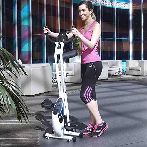 ION fitness TRON FI012 bicicleta estática plegable. sistema inercial 8 kilos. freno magnético. Monitor LCD. Ruedas de transporte. Blanca