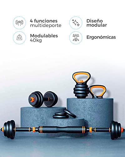 Kit mancuernas + Barra acolchada + Pesa Rusa de Xiaomi FED 40KG, Naranja/Negro, ORMANC40