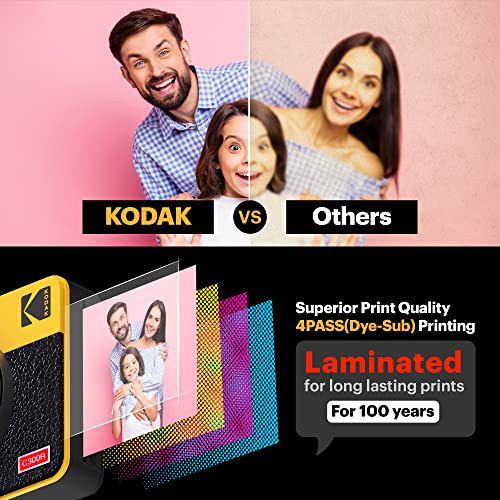 Kodak Mini Shot 3 Retro Cámara Instantánea Portátil e Impresora Fotográfica, iOS, Android y Bluetooth, 76x76 mm, Tecnología 4Pass, 8 Hojas - Blanco