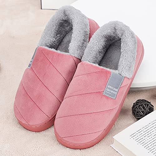 LACOFIA Zapatillas de Estar por Casa de Mujer Cerradas Pantuflas Señora Invierno con Suela de Goma Antideslizante para Interiores y Exteriores Rosa Oscuro 36/37