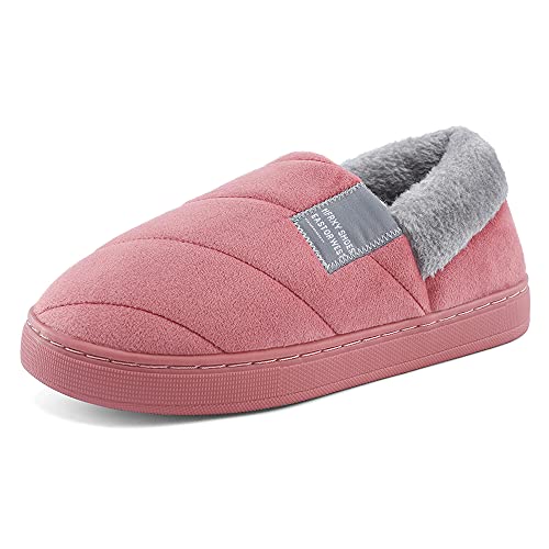 LACOFIA Zapatillas de Estar por Casa de Mujer Cerradas Pantuflas Señora Invierno con Suela de Goma Antideslizante para Interiores y Exteriores Rosa Oscuro 36/37