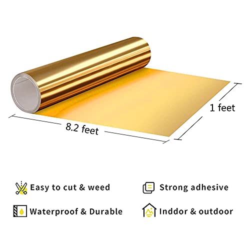 Lámina de vinilo holográfica cromada de Oro, brillante metálico adhesivo permanente Gold rollo 30,5 x 250cm, para manualidades, herramientas Silhouette Cameo Cricut (Oro)