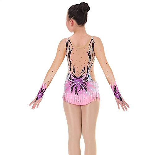 Leotardos de Gimnasia rítmica Maillot de Mujer para Chica Alta Elasticidad Diamante con pedrería Aspecto sin Mangas Competencia Profesional Baile Patinaje sobre Hielo,Rosado,140