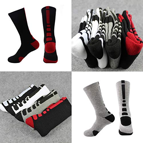 Litthing Calcetines Deportivos Antideslizantes de Algodón para Hombre Desodorante Respirables para Baloncesto Fútbol Yoga de Balonmano Correr engrosamiento de Ciclismo (Largo, 5)