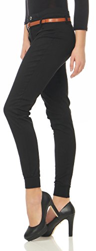 Malito Chino-Pantalones con Cinturón por imitación de Cuero Bombacho Pitillo Lady-Fit 5396 Mujer (S, Negro)