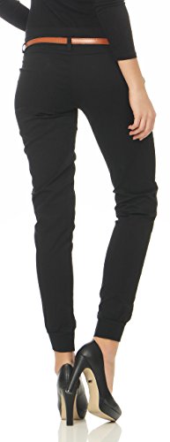 Malito Chino-Pantalones con Cinturón por imitación de Cuero Bombacho Pitillo Lady-Fit 5396 Mujer (S, Negro)