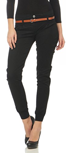 Malito Chino-Pantalones con Cinturón por imitación de Cuero Bombacho Pitillo Lady-Fit 5396 Mujer (S, Negro)