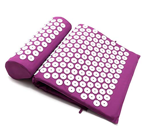 Marbeine - Kit de alfombra de acupresión con almohada de masaje portátil para aliviar el dolor corporal, color morado