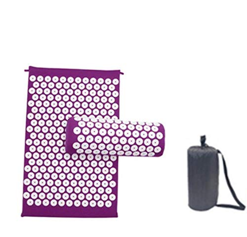 Marbeine - Kit de alfombra de acupresión con almohada de masaje portátil para aliviar el dolor corporal, color morado