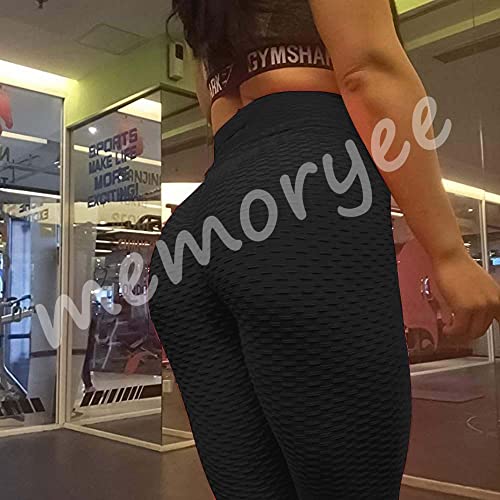 Memoryee Leggings Mujer Push Up Mallas Pantalones Deportivos anticeluliticos Suave Elásticos Alta Cintura Elásticos Yoga Fitness de Control la Barriga/Black/L