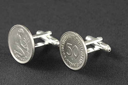 Miniblings 50 Pfennig DM Marcos Gemelos - Hecho a Mano Que la mancuerna Gemelos Botones de la Camisa Que Hermosa Caja de Madera Incluido - 50 Pfennig DM Marcos